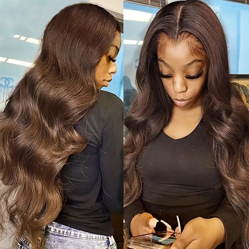 Synthetische Lace Front Perücke Braun Gewellt Natürlicher Look_voghion.com