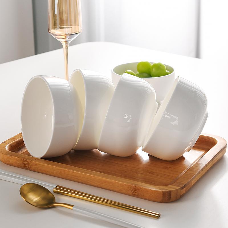 ✅ Jingdezhen White Bone China Rice Bowl Straight Mouth Bowl Noodle Bowl Ceramic Bowl 6-Inch 2025 New Model Household Food Bowl