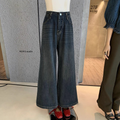 WGWE7258广州十三行女装2025早秋装新款小个子小众直筒阔腿牛仔裤