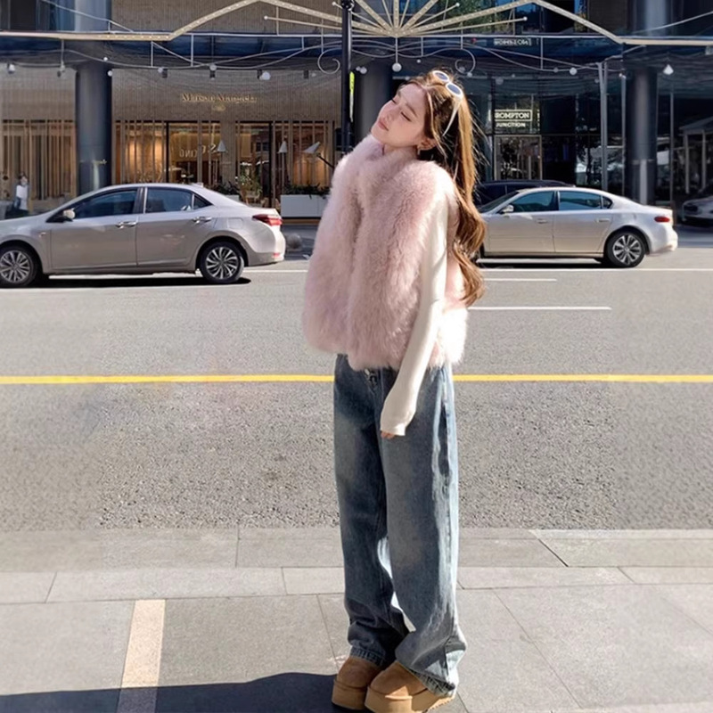 Haining Eco-Friendly Fox Fur Vest for Women 2025 Autumn/Winter New Luxury Sheep Wool Vest Jacket