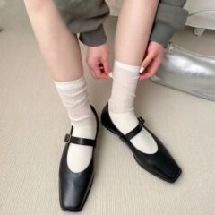 Japanese-style women's summer thin pure color Insta trendy socks with vertical stripes mid-calf socks minimalist versatile long socks