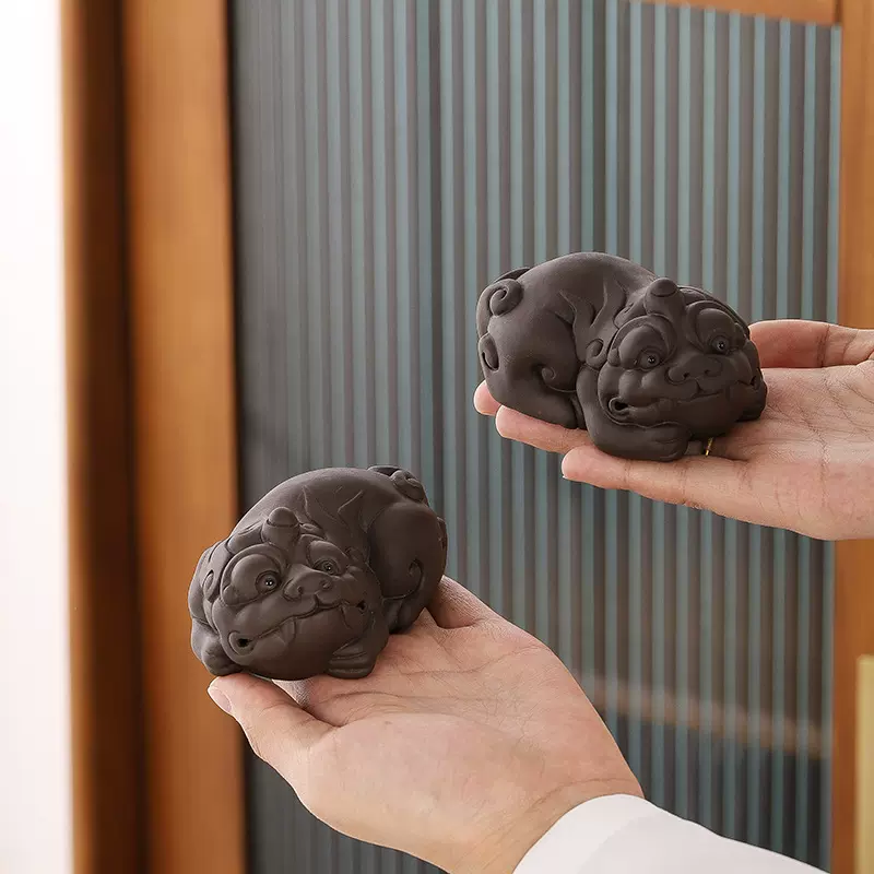 紫砂茶宠貔貅一对创意功夫茶具招财貔貅摆件小号可养茶道配件茶玩