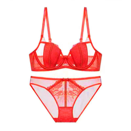 French Sexy Hollow Lace Bra Set Soft Wire Thin Breathable Underwear for Big Breasts and Smaller Women