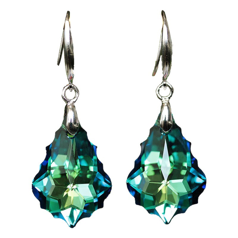 El comercio exterior de la moda barroco hoja colgante pendientes de las mujeres plateado aguja de cristal austriaco turmalina hoja de arce pendientes de la joyería