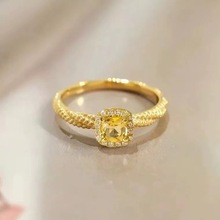 福六缘珠宝 18k金小方糖黄金戒指女天然黄水晶宝石 轻奢侈高级感