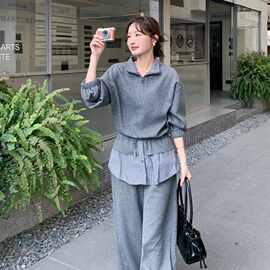 时尚休闲套装2026春季新款灰色慵懒风长袖卫衣屁帘裤两件套女905