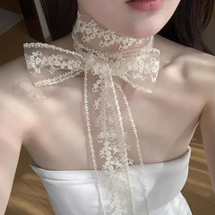 法式复古蕾丝飘带女长条丝巾春夏新款高级感白色领巾系脖腰带