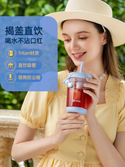 GJU8批發英國高顏值水杯大人少女心便攜夏季可愛塑料兒童帶吸管杯