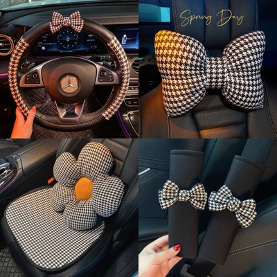 Houndstooth avtomobil başaltı boyun yastığı, qadınlar üçün qış, təhlükəsizlik kəməri çiyin qoruyucusu