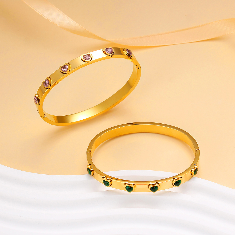 304 Stainless Steel Material Geometric Pattern 304 Stainless Steel Simple Style Plating Geometric Zircon Bangle