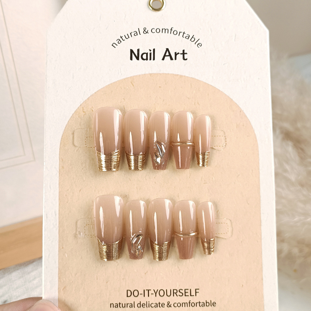 10 piezas hechas a mano de manicure, polvo de espejo mágico, parche de uñas de moda, manicure de color marrón simple, gradiente de manicure image 3
