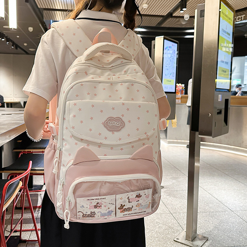 高颜值书包学生大容量森系波点印花双肩包可爱初中生轻便旅行背包|undefined
