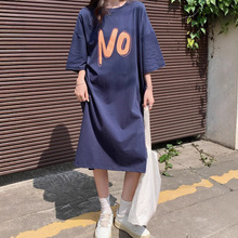 T恤裙女2024夏季韩版韩版字母印花宽松大码简约时尚短袖连衣长裙