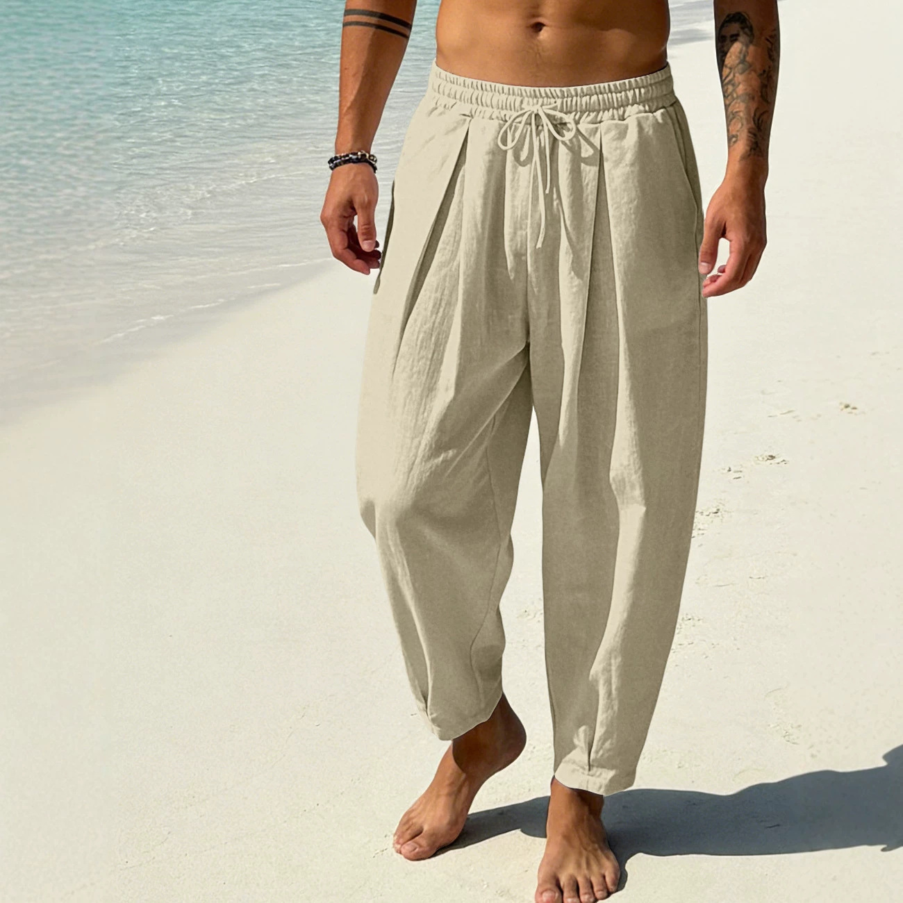 Transfronterizo TK hombre algodón lino sólido pantalones de playa Amazon transpirable rápido secado vacaciones americano pantalones casuales grandes