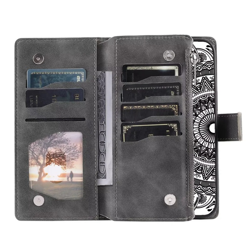 Phone Wallet Case With Embossed Totem And Zipper For Smartphone_voghion.com