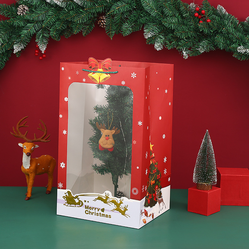 Elk bolsa de papel bolsa de regalo de Navidad bolsa de regalo de ventana transparente bolsa de regalo de Nochebuena campana bolsa de manzana