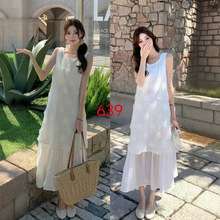 2025夏装新款无袖蕾丝花朵连衣裙韩版甜美背心连衣裙