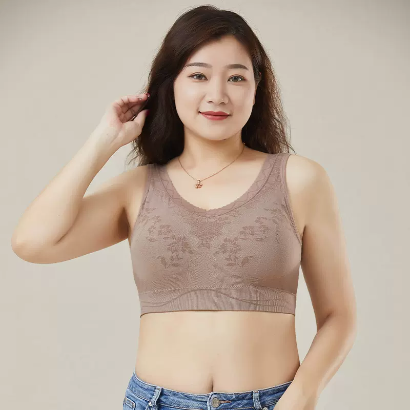 加大码蕾丝美背背心女固定一体杯胖MM带胸垫抹胸内衣无钢圈裹胸