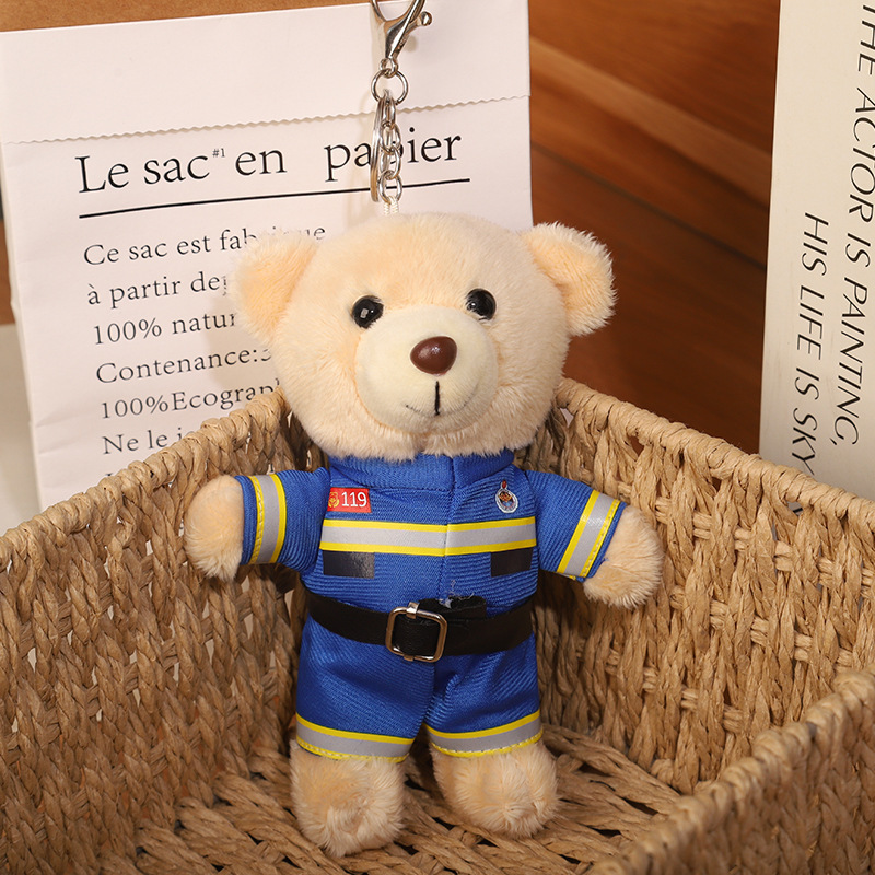 2025 nuevo uniforme de oso fuego cielo azul rescate colgante Teddy bear muñeca juguete de peluche publicidad llavero