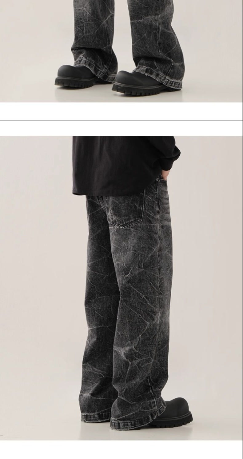 ​​„Retro High Street Lightning Wash Schwarz-Graue Jeans für Herren – Slim Fit Straight Leg Denim-Hose mit mehreren Taschen und Cleanfit-Ästhetik“​​_voghion.com