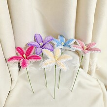 花边百合多色仿真百合单支花节日送礼插花摆件扭扭棒手工成品批发