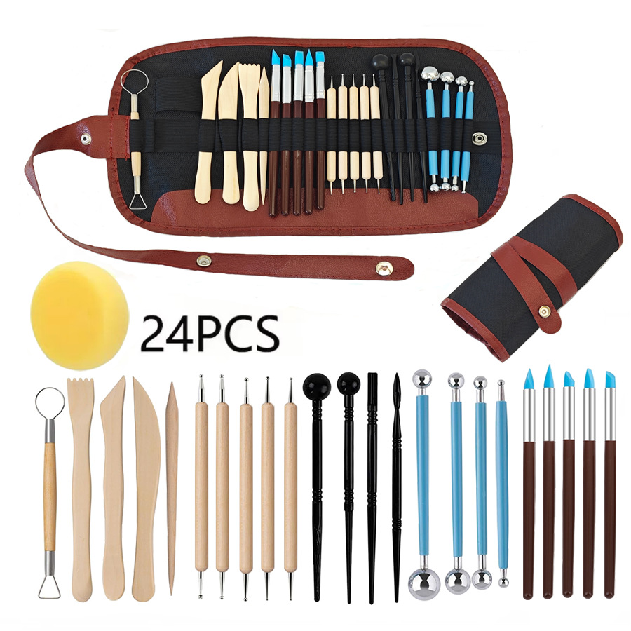 Herramientas de cerámica de arcilla transfronteriza 61 / 43 / 24 piezas de arcilla de barro suave de barro de color escultura cuchillo de escultura