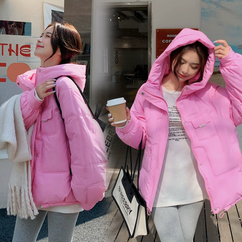 2022 новая короткая хлопковая одежда с капюшоном и карманами, женская одежда, Студенческая зимняя свободная Толстая куртка больших размеров, пальто, приливное