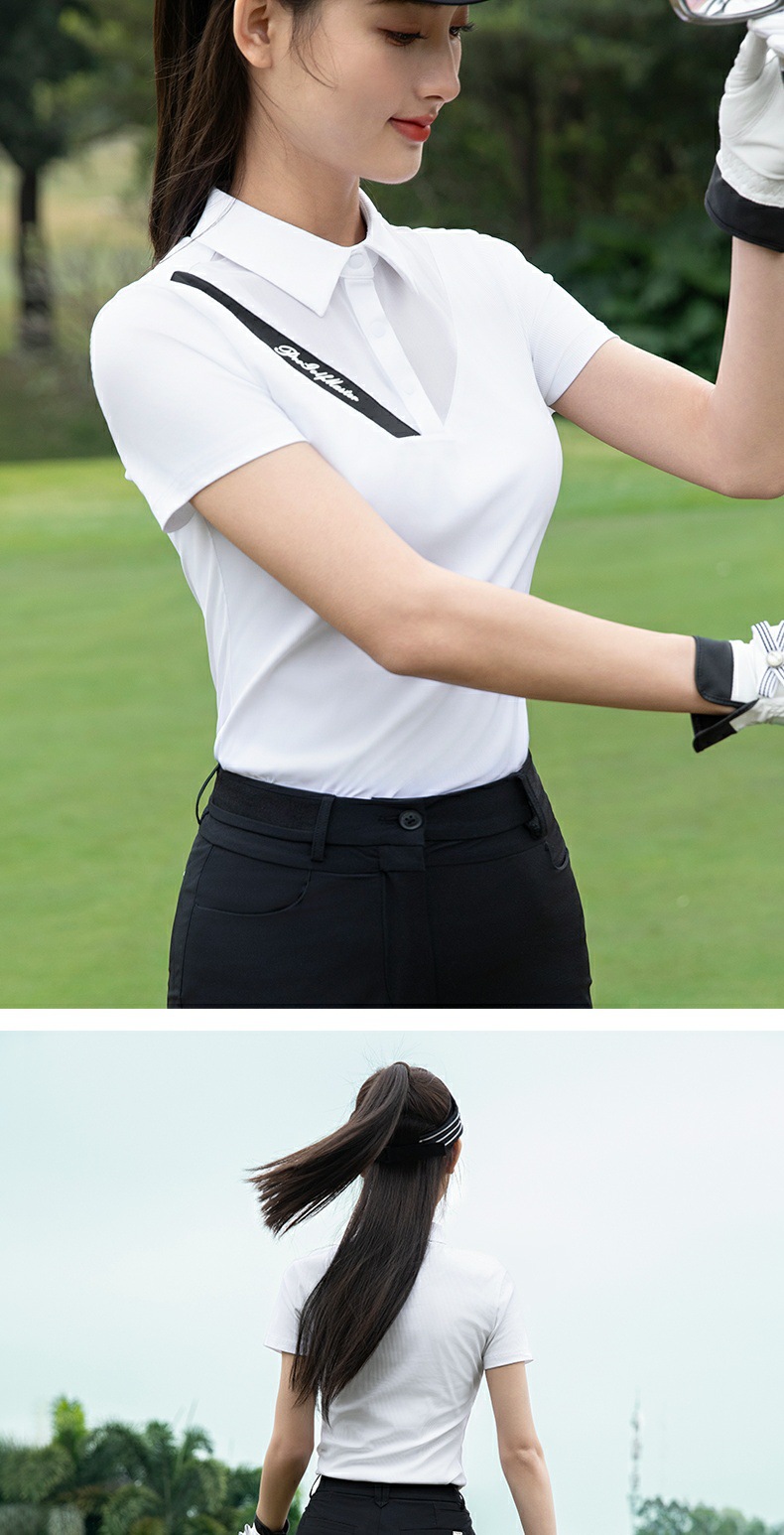 Áo polo golf nữ ngắn tay cổ lưới thoáng khí vải co giãn cao — YF779-White POLO [đường viền cổ lưới thoáng khí/vải co giãn cao/vòng eo thon gọn], YF779-Black POLO [đường viền cổ lưới thoáng khí/vải co giãn cao/giảm eo] chi tiết 11