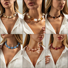 欧美跨境时尚ins小众复古风椭圆树脂项链