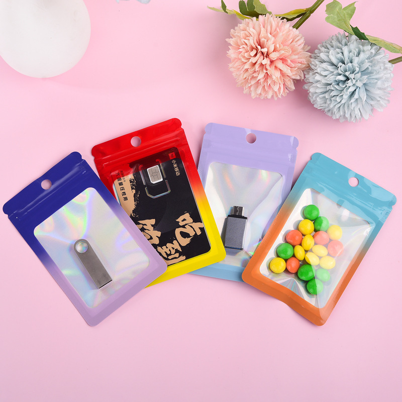 Macaron color transparent gourd plate protective bag color laser window ziplock bag jewelry packaging sealing bag wholesale