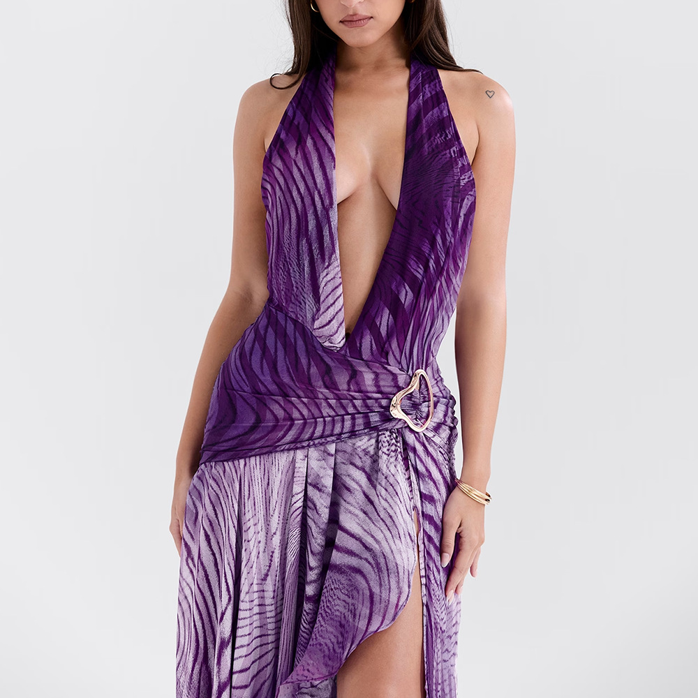 Women's Sexy Sleeveless Off-Shoulder Gradient Long Dress European American Style Halter Neck Slim Fitting Long Skirt_ecoleips.com