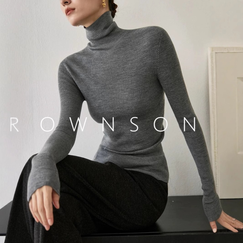 Upgraded 100 Merino Wool Thickeneded Turtleneck Four-Way Elastic Soft Skin-Friendly Seamless One-Piece Knitted Bottoming Shirt for Women