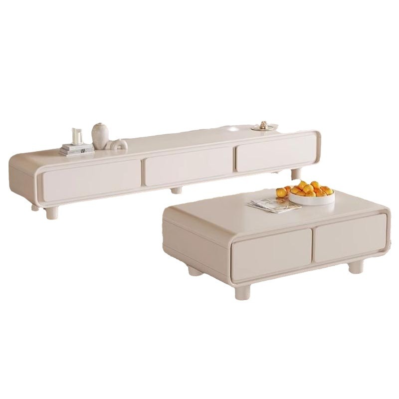 Crema Estilo madera maciza TV gabinete simple moderna mesa de café combinación sala de estar casa Luz de lujo minimalista piso TV gabinete