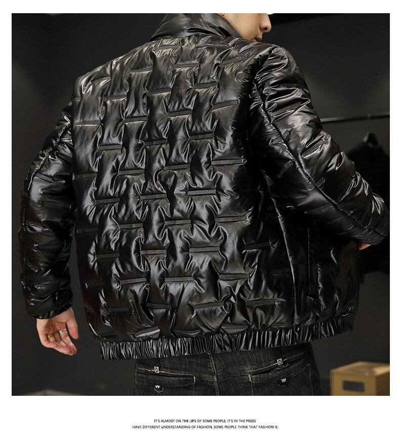 Herrenbekleidung Glänzender Baumwollmantel Trendy Brand Geprägter Stehkragen Baumwollmantel Jugendtrend Mode Große Größe Herren Baumwollmantel Jacke Für Männer_voghion.com