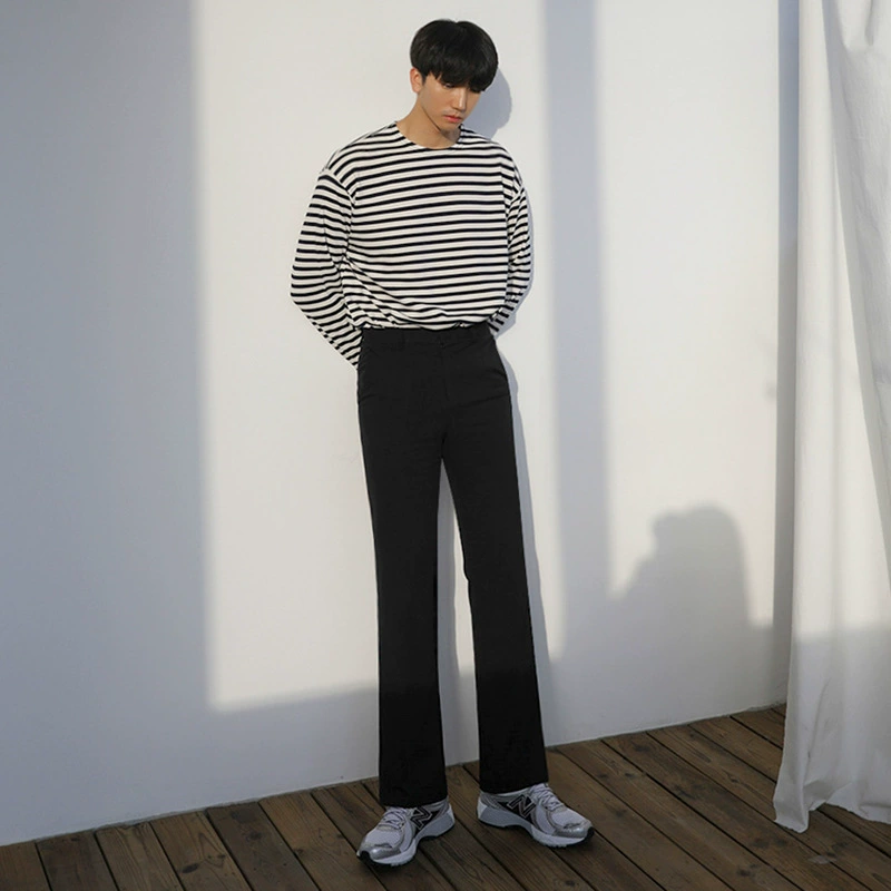 Мужские брючные брюки MYQ, расклешенные брюки, Осенние новые повседневные брюки в Корейском стиле с драпировкой, мужские узкие Костюмные брюки