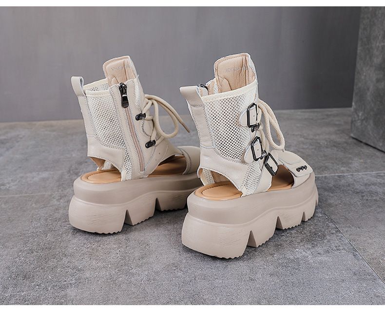 Dép sandal nữ hở mũi cổ điển da thật đế dày — màu be chi tiết 12