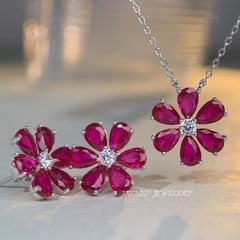 s925純銀耳釘女雛菊山茶花耳飾品批發滿鑽紅寶石花朵簡約銀耳飾