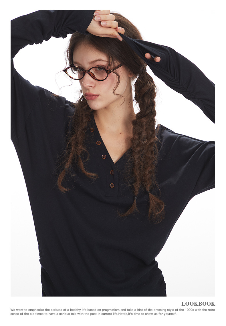 HeyHenry Women's V Neck Slim Fit Long Sleeve T-Shirt Designer Fashion for Autumn Suitable for Inner Layers_ecoleips.com