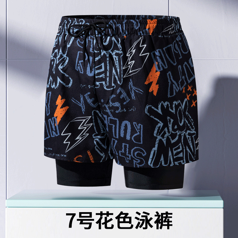 Pantalones de baño de hombre para adultos nuevos anti-vergüenza de doble capa de ángulo plano profesional de secado rápido de moda relajada alta elástica gran tamaño de arena