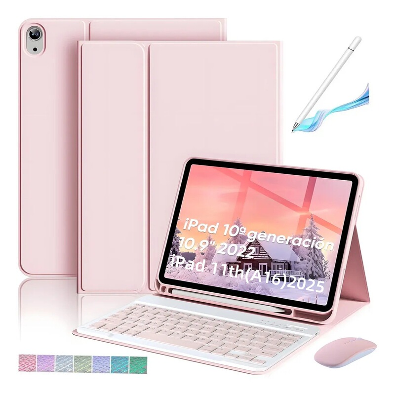 Suitable for iPad A16 Tablet Protective Case 10.9Th Generation Colorful Pink Backlit Bluetooth Keyboard Air 11inch Set Cross-Border Suitable for iPad A16 Tablet Protective Case 10.9Th Generation Colorful Pink Backlit Bluetooth Keyboard Air 11inch Set Cross-Border