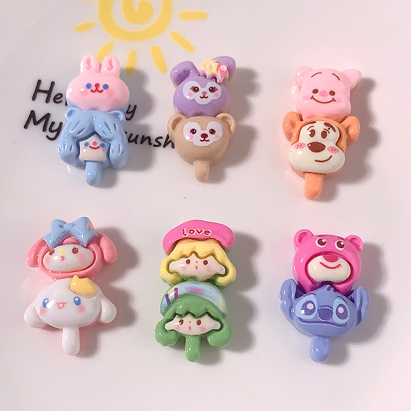 Nuevos dibujos animados cadena de animales cadena didiy accesorios de resina crema pegamento para el cabello clip de cabello botones de zapatos caso de teléfono móvil material hecho a mano