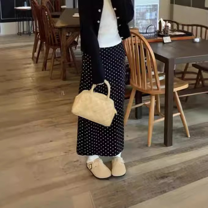 Early Autumn New Polka-Dot Black Skirt for Women Spring High-Waist Slim Hip Skirt Long Slit A-Line One-Step Skirt Early Autumn New Polka-Dot Black Skirt for Women Spring High-Waist Slim Hip Skirt Long Slit A-Line One-Step Skirt