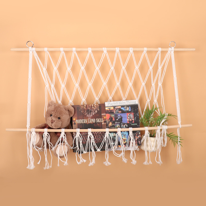 (2개) 스토리지 태피스트리 손으로 짠 코튼 로프 장난감 그물 가방 홈 벽 장식 선반 장난감 스윙 교수형 바구니