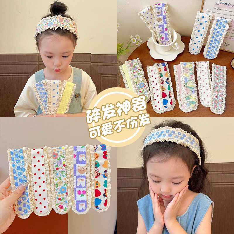 Children's Sweet Floral Wide-Brimmed Magic Tape Baby Forehead Bangs Hair Fixing Tool Hairband