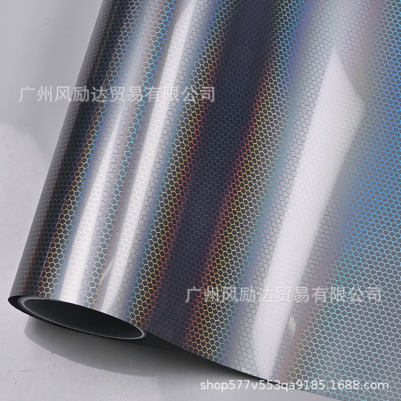 PET Laser Honeycomb Rainbow Carbon Fiber Interior Trim Glossy Black Red Silver Full Body Motorcycle Color Change Film