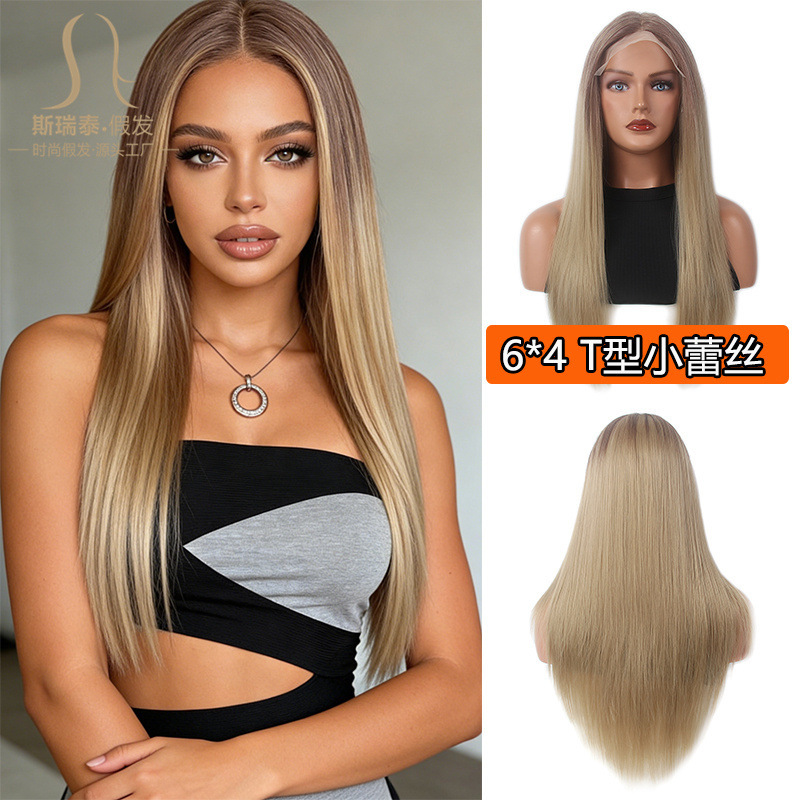613 imported silk wig gradient lace wig European and American women's lace headgear long hair forehead lace hand hook wig 613 imported silk wig gradient lace wig European and American women's lace headgear long hair forehead lace hand hook wig