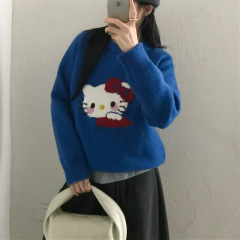 韩版圆领卡通提花套头毛衣女2025秋冬新款宽松甜美针织衫上衣女潮