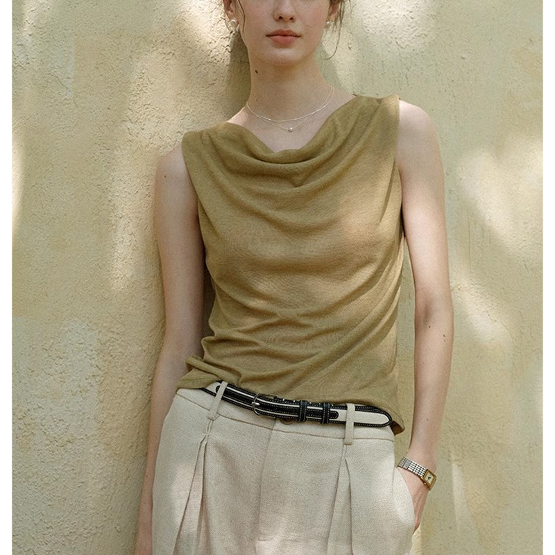 2025 Summer Foundation Soft Skin-Friendly Sleeveless Collar Pile Collar Vest Small Shirt