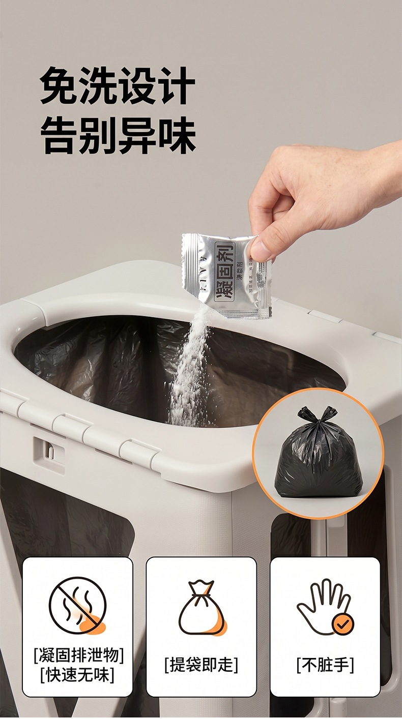 New cross-border folding toilet for car emergency, camping, portable odor-proof outdoor mobile toilet for adults