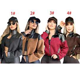 秋冬上衣夹克外套   潮流字母宽松保暖皮革绒质时尚上衣   Q6290